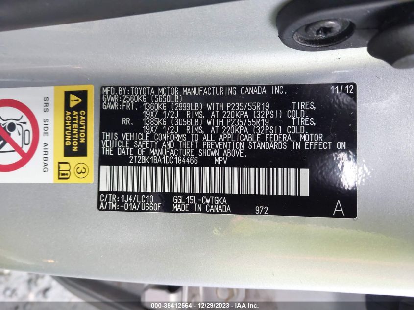 2013 LEXUS RX 350 - 2T2BK1BA1DC184466