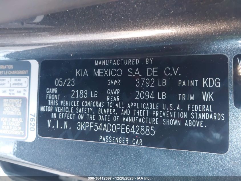 2023 KIA FORTE GT LINE - 3KPF54AD0PE642885