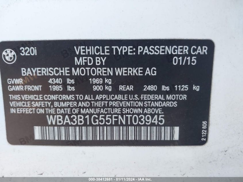 2015 BMW 320I - WBA3B1G55FNT03945