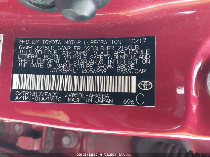 2017 TOYOTA PRIUS ONE - JTDKBRFU1H3056959