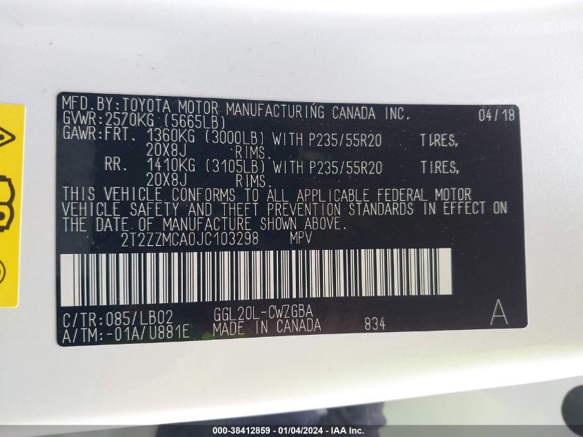 2018 LEXUS RX 350 - 2T2ZZMCA0JC103298