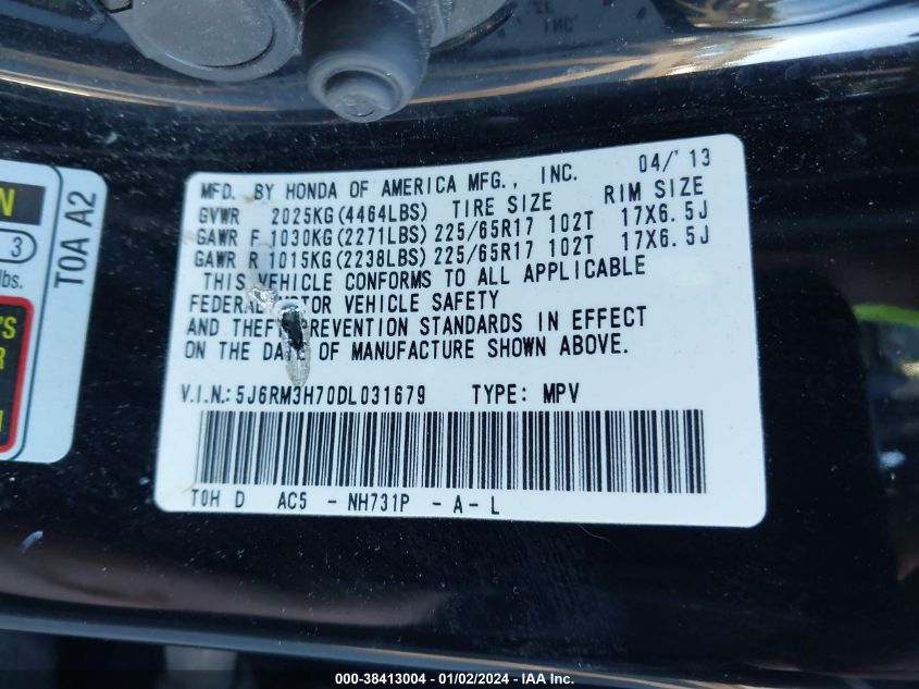 2013 HONDA CR-V EX-L - 5J6RM3H70DL031679