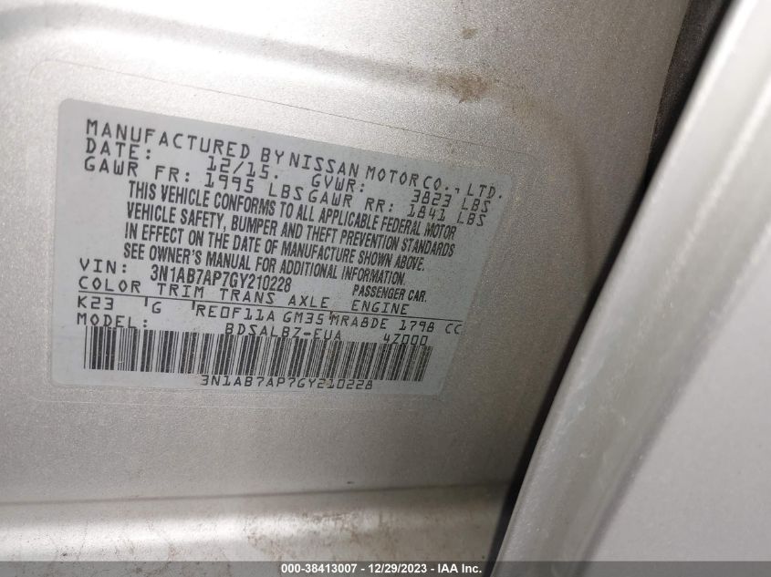 2016 NISSAN SENTRA S - 3N1AB7AP7GY210228