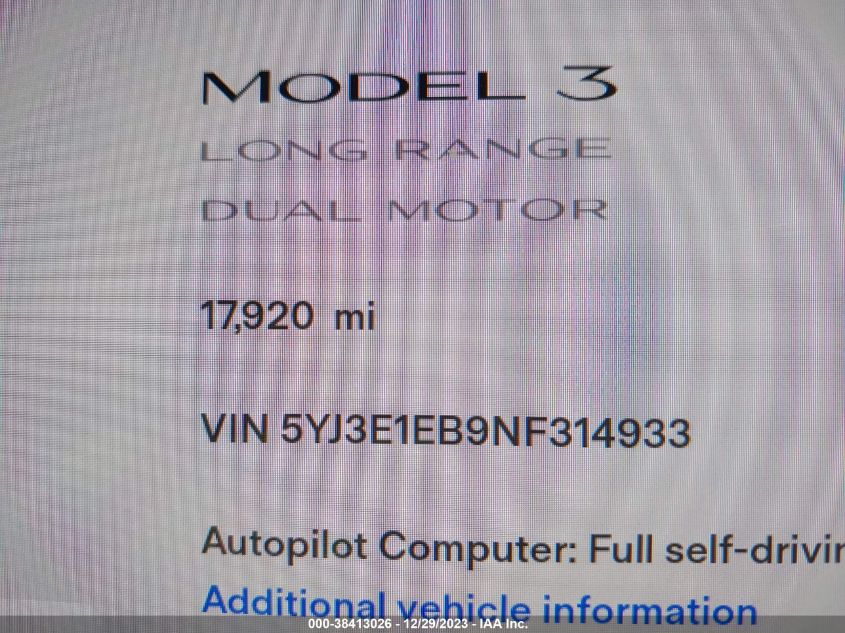 2022 TESLA MODEL 3 - 5YJ3E1EB9NF314933