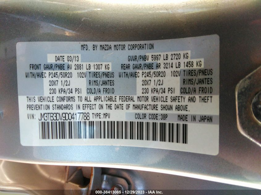 2013 MAZDA CX-9 GRAND TOURING - JM3TB3DV9D0417788
