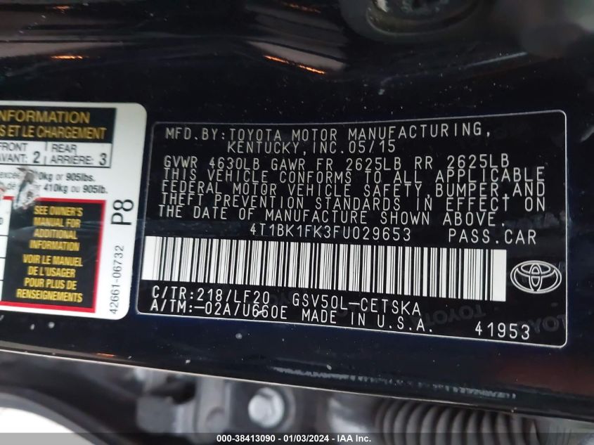2015 TOYOTA CAMRY XSE/XLE - 4T1BK1FK3FU029653