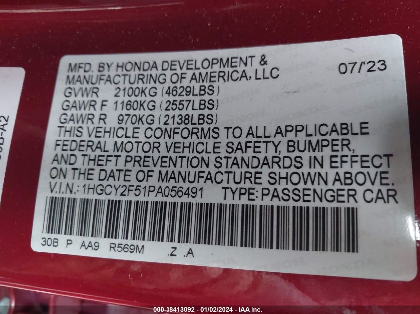 2023 HONDA ACCORD HYBRID SPORT - 1HGCY2F51PA056491