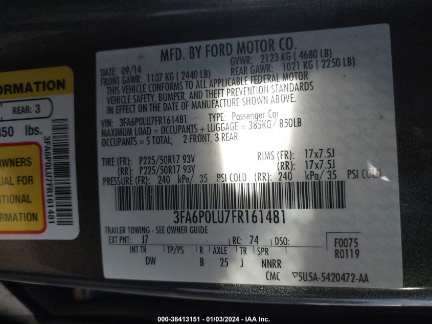 2015 FORD FUSION HYBRID SE - 3FA6P0LU7FR161481
