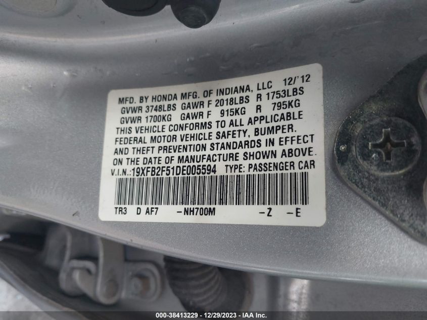 2013 HONDA CIVIC LX - 19XFB2F51DE005594