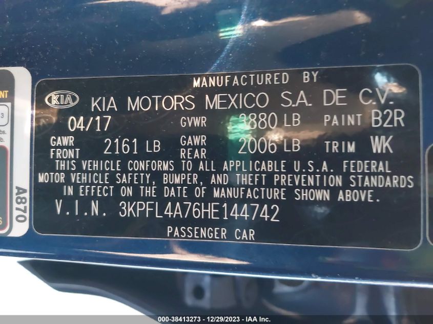 2017 KIA FORTE LX/S - 3KPFL4A76HE144742