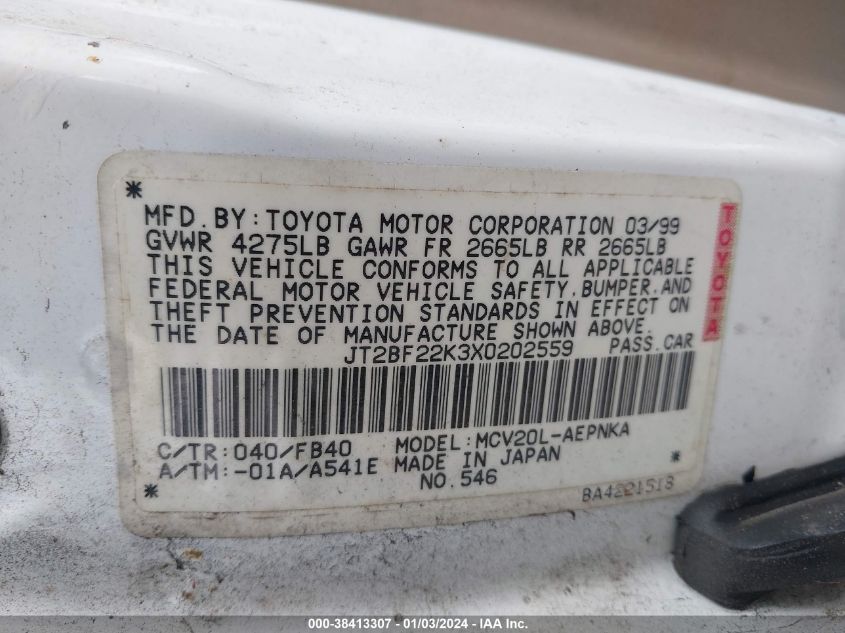 JT2BF22K3X0202559 | 1999 TOYOTA CAMRY