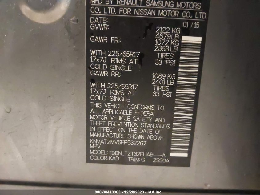 2015 NISSAN ROGUE SV - KNMAT2MV6FP532267