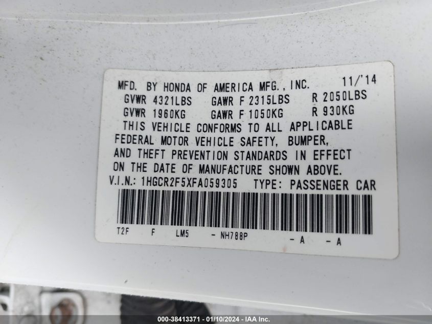 2015 HONDA ACCORD SPORT - 1HGCR2F5XFA059305