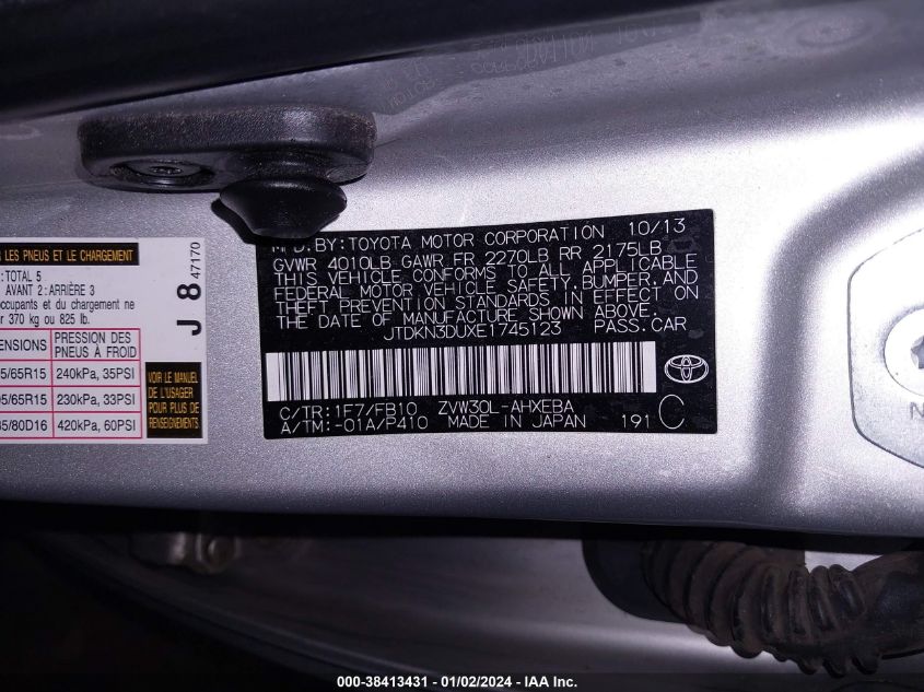 2014 TOYOTA PRIUS - JTDKN3DUXE1745123