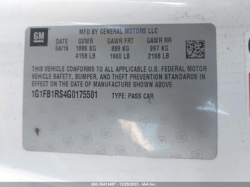 2016 CHEVROLET CAMARO LT - 1G1FB1RS4G0175501