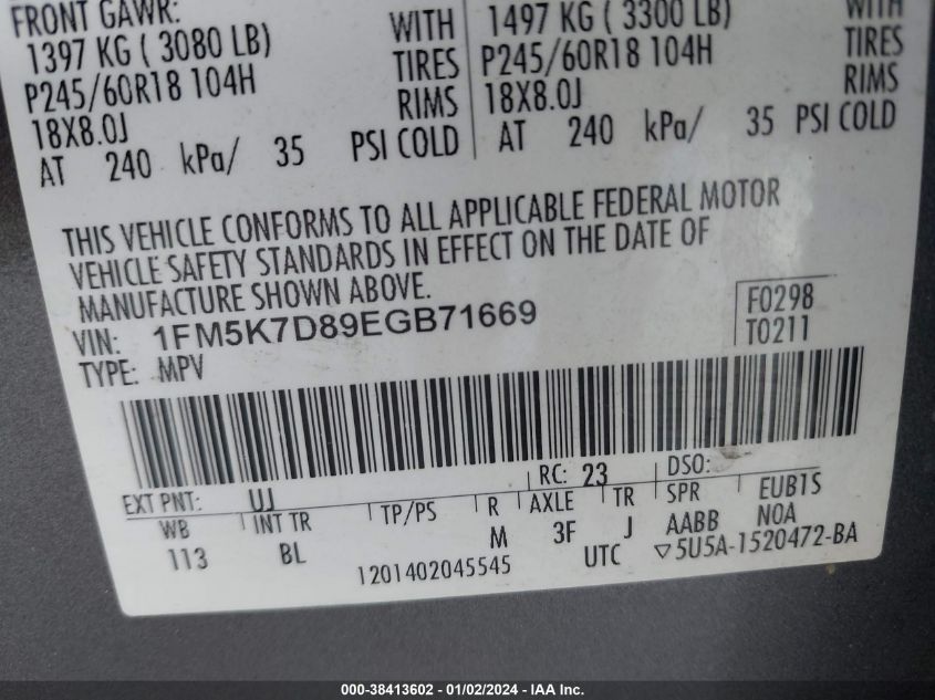 2014 FORD EXPLORER XLT - 1FM5K7D89EGB71669