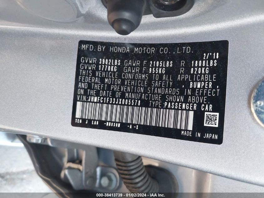 2018 HONDA CIVIC EX - JHMFC1F33JX005578