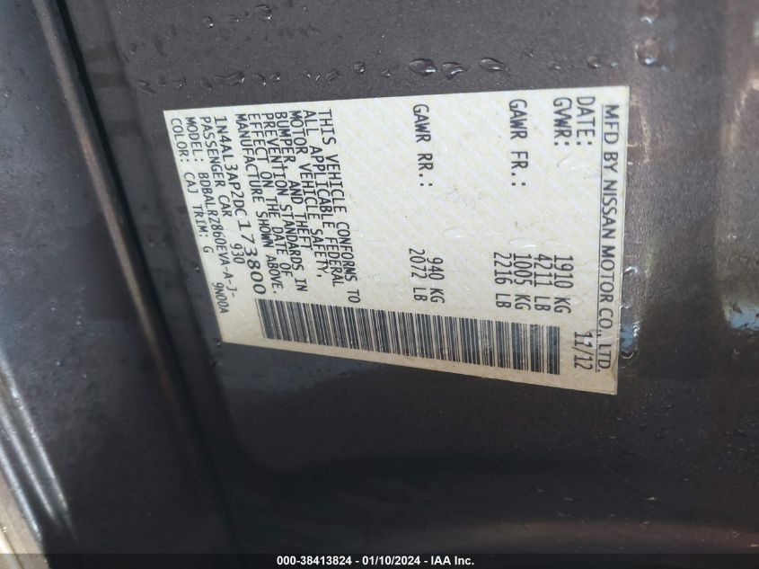 2013 NISSAN ALTIMA 2.5 S - 1N4AL3AP2DC173800
