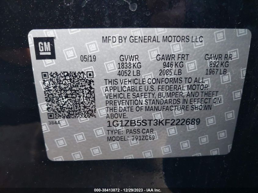 2019 CHEVROLET MALIBU LS - 1G1ZB5ST3KF222689