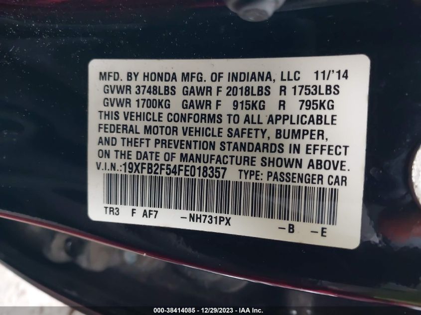 2015 HONDA CIVIC LX - 19XFB2F54FE018357