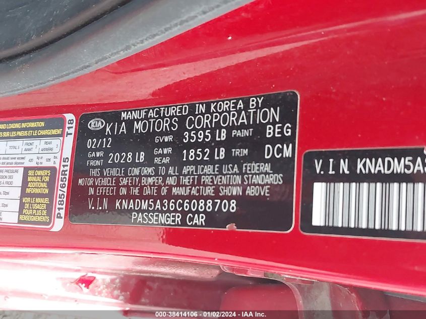 KNADM5A36C6088708 | 2012 KIA RIO5