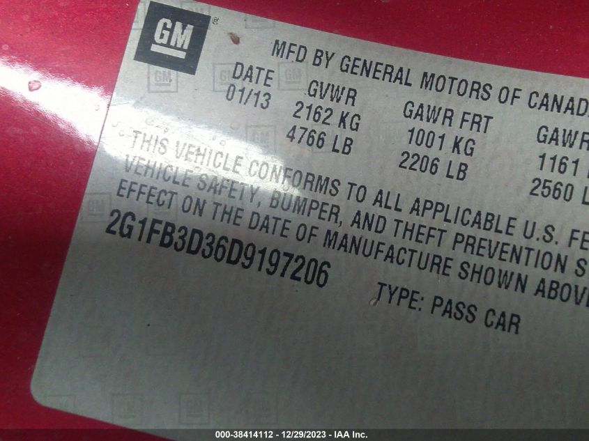2013 CHEVROLET CAMARO 1LT - 2G1FB3D36D9197206