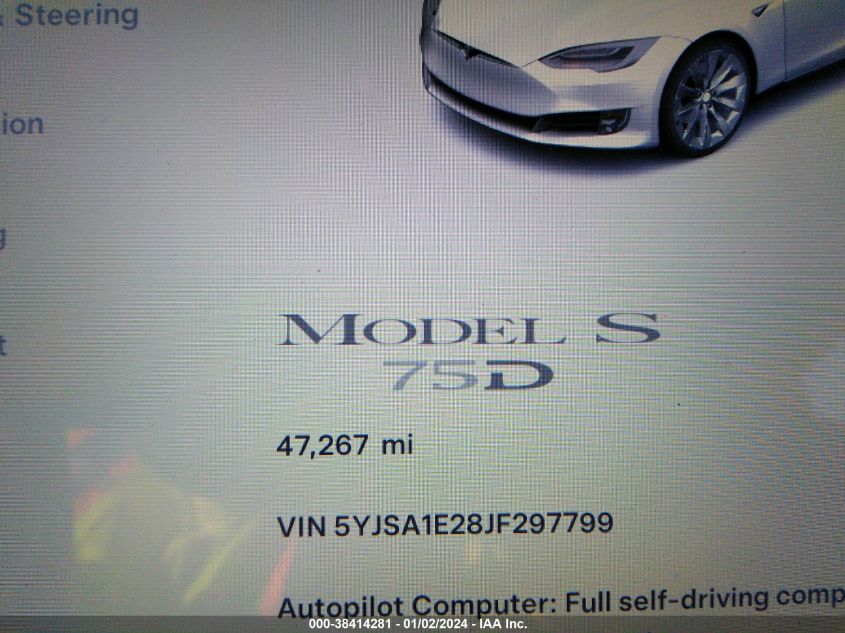 2018 TESLA MODEL S 100D/75D/P100D - 5YJSA1E28JF297799