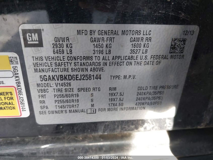 2014 BUICK ENCLAVE LEATHER - 5GAKVBKD6EJ258144