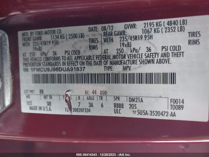 2013 FORD ESCAPE TITANIUM - 1FMCU9J96DUA91837