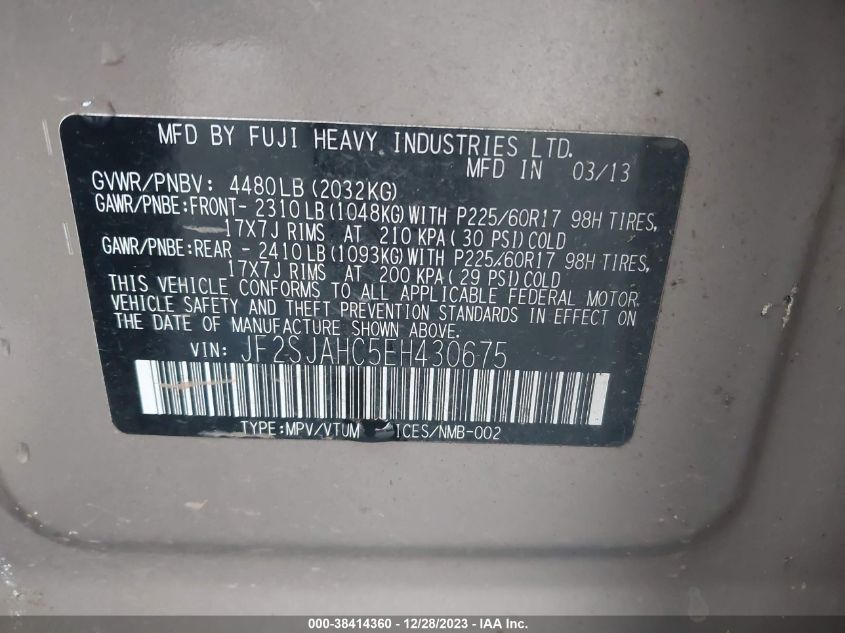 2014 SUBARU FORESTER 2.5I LIMITED - JF2SJAHC5EH430675