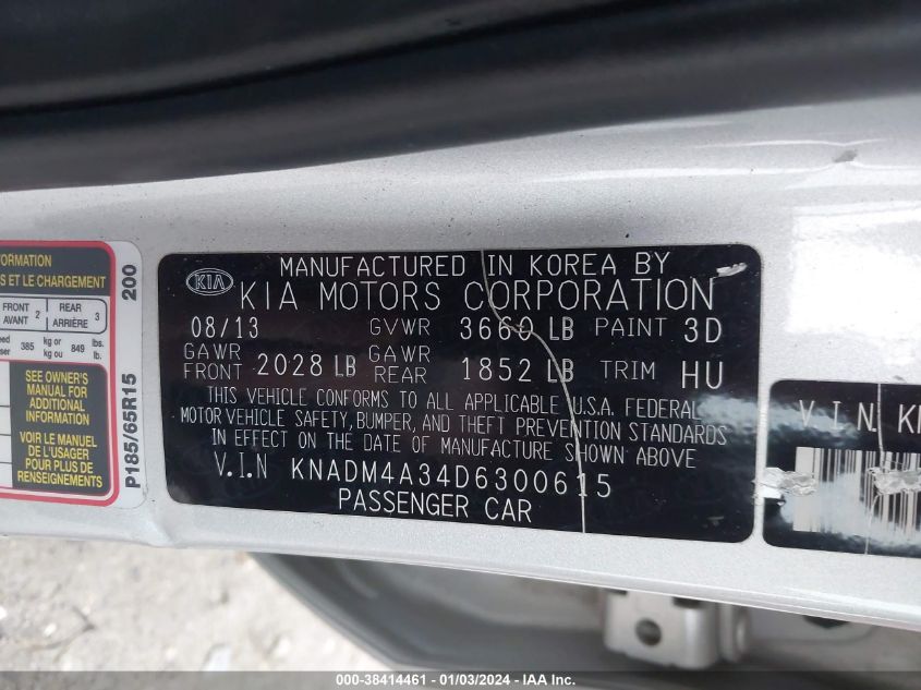 2013 KIA RIO LX - KNADM4A34D6300615