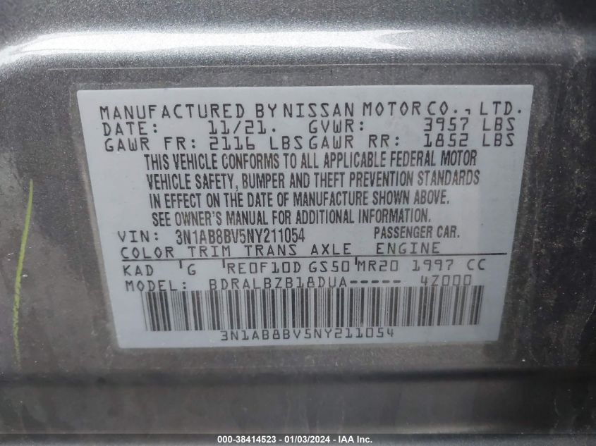 2022 NISSAN SENTRA S - 3N1AB8BV5NY211054