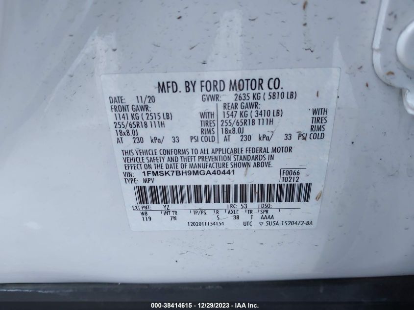 2021 FORD EXPLORER - 1FMSK7BH9MGA40441