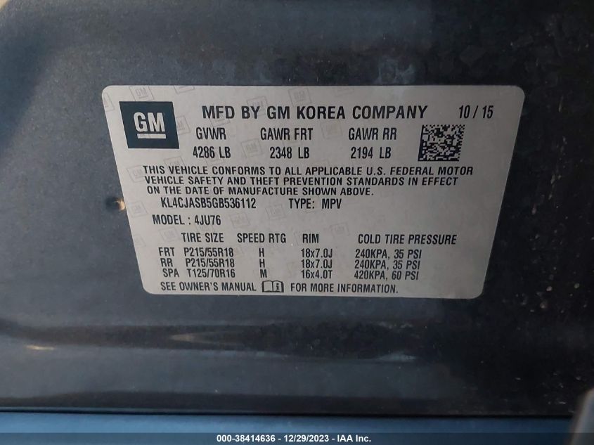 2016 BUICK ENCORE - KL4CJASB5GB536112