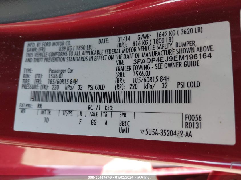 2014 FORD FIESTA SE - 3FADP4EJ9EM196164
