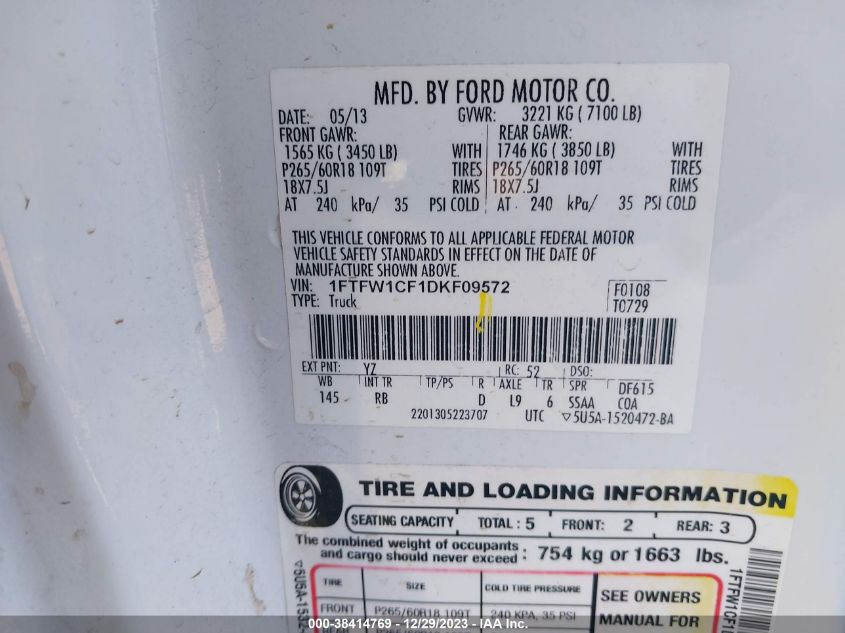 2013 FORD F-150 FX2 - 1FTFW1CF1DKF09572