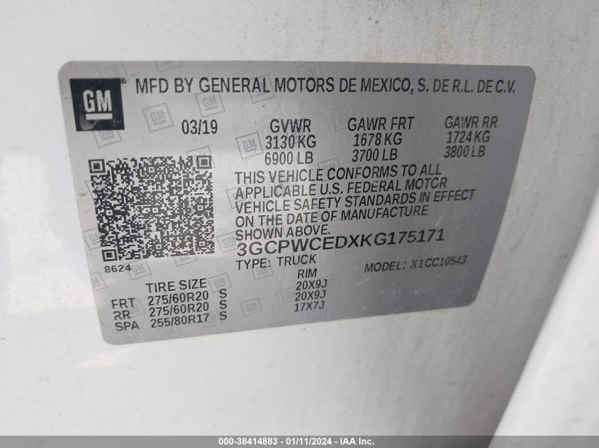 2019 CHEVROLET SILVERADO 1500 LT - 3GCPWCEDXKG175171