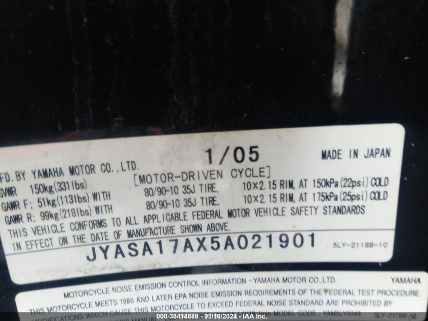 2005 YAMAHA YJ50 JYASA17AX5A021901