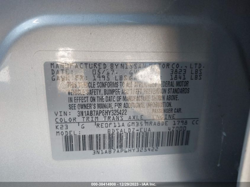 2017 NISSAN SENTRA S/SV/SR/SL - 3N1AB7AP6HY325422