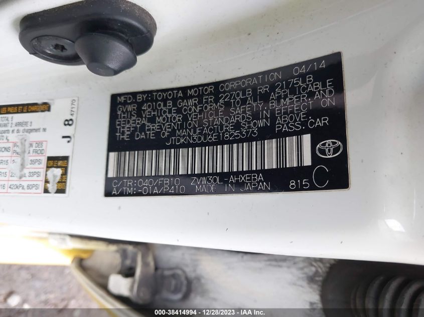 2014 TOYOTA PRIUS TWO - JTDKN3DU6E1825373