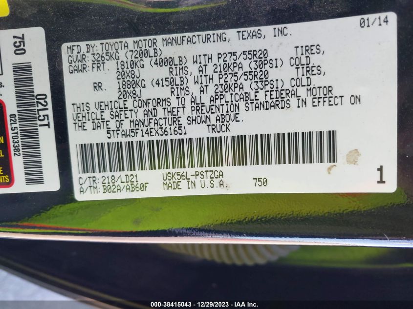 2014 TOYOTA TUNDRA 1794 5.7L V8 - 5TFAW5F14EX361651