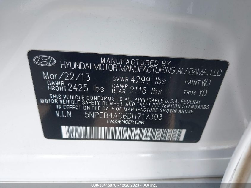 2013 HYUNDAI SONATA GLS - 5NPEB4AC6DH717303