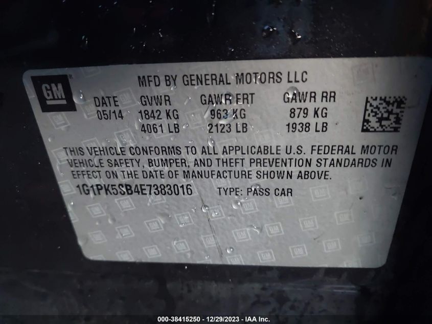 2014 CHEVROLET CRUZE LT - 1G1PK5SB4E7383016