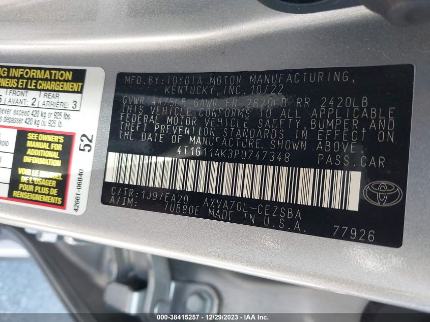 2023 TOYOTA CAMRY SE - 4T1G11AK3PU747348