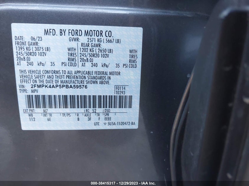 VIN 2FMPK4AP5PBA59576 2023 FORD EDGE ST