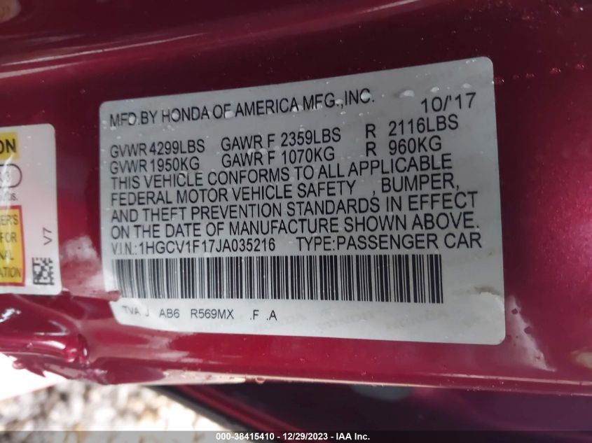 2018 HONDA ACCORD LX - 1HGCV1F17JA035216