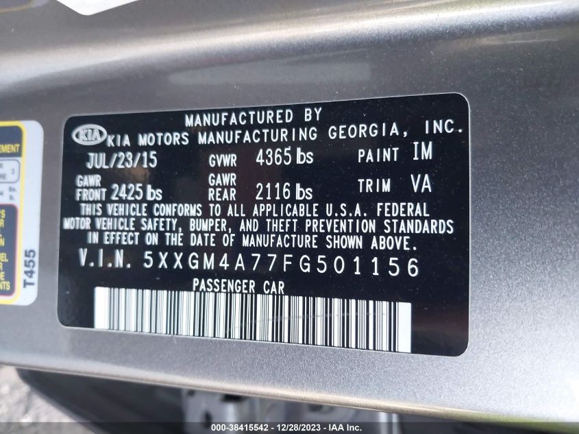 2015 KIA OPTIMA LX - 5XXGM4A77FG501156