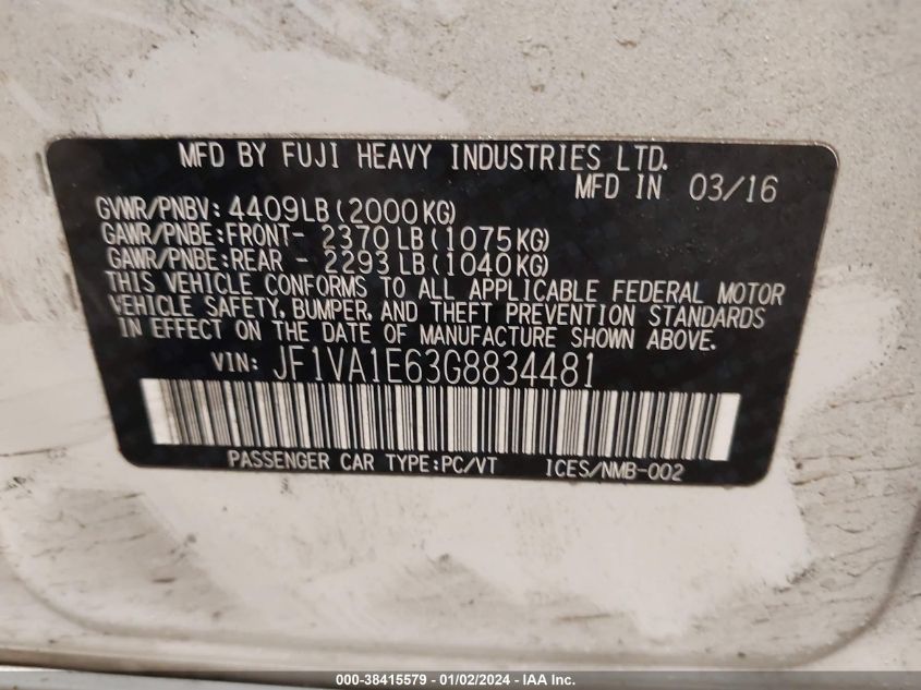 2016 SUBARU WRX PREMIUM - JF1VA1E63G8834481