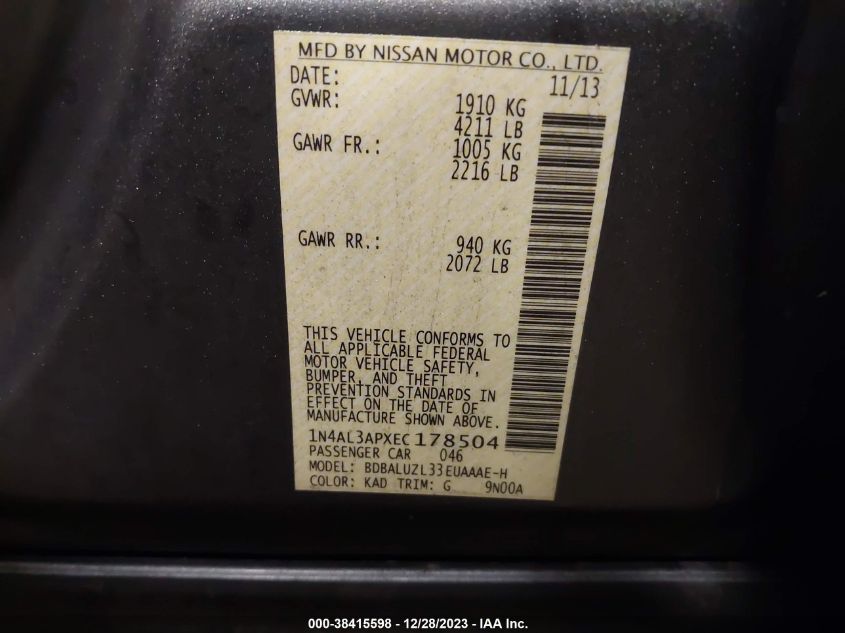 2014 NISSAN ALTIMA 2.5 SV - 1N4AL3APXEC178504