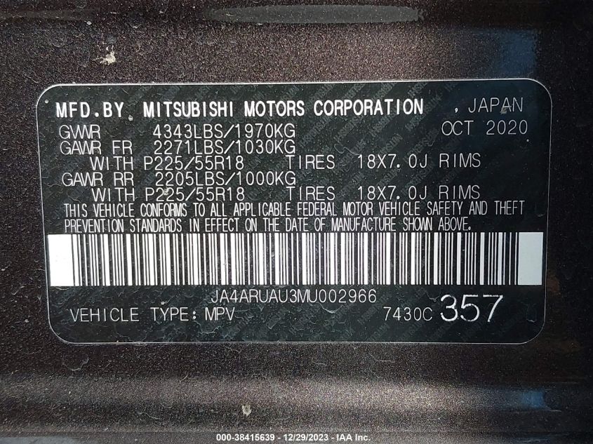 2021 MITSUBISHI OUTLANDER SPORT 2.0 ES AWC - JA4ARUAU3MU002966